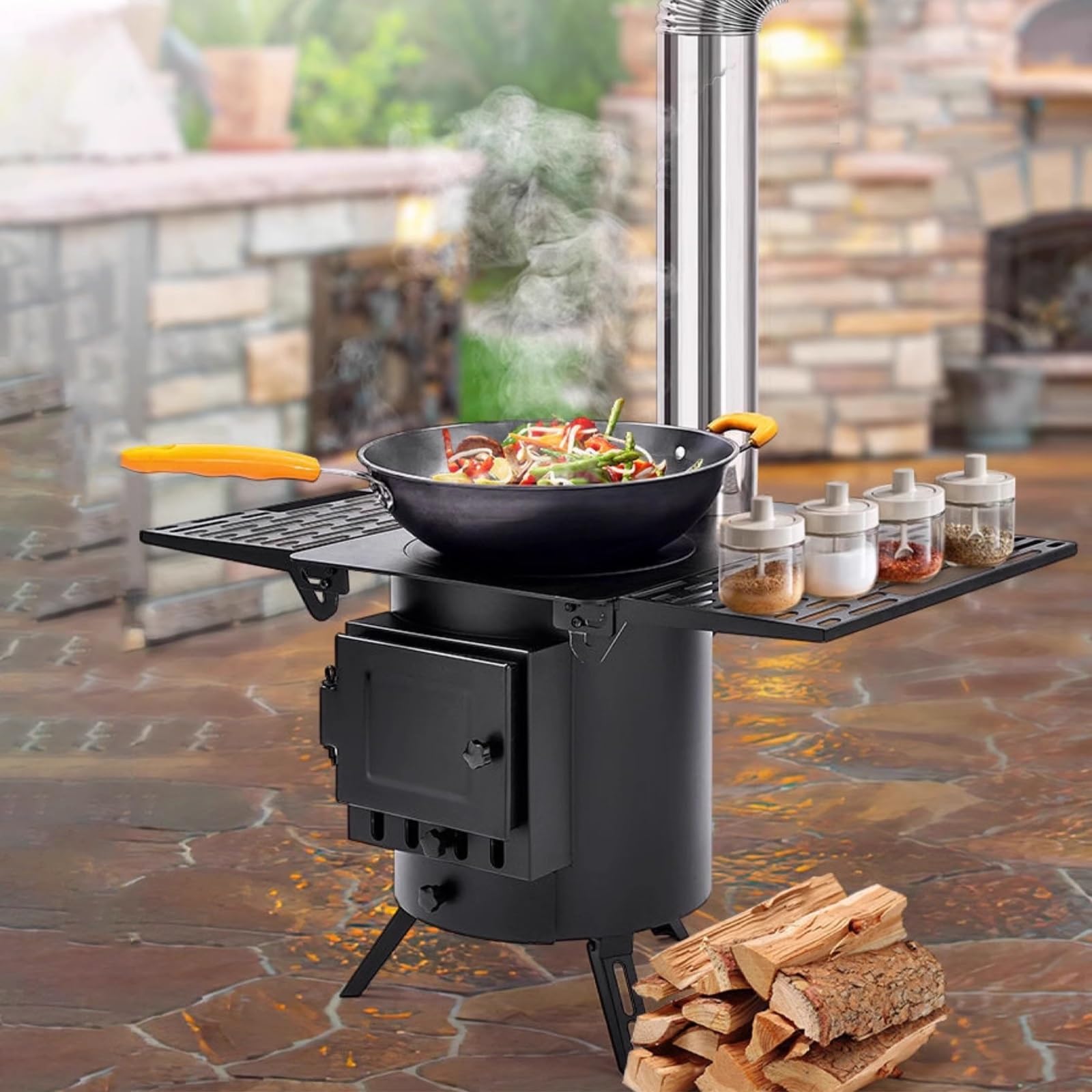Stufa a Pellet Piccola con Contenitore Cenere, Stufa a Pellet Canalizzata con Gambe Pieghevoli, Stufa a Legna da Campeggio Portatile for Tenda for Riscaldamento