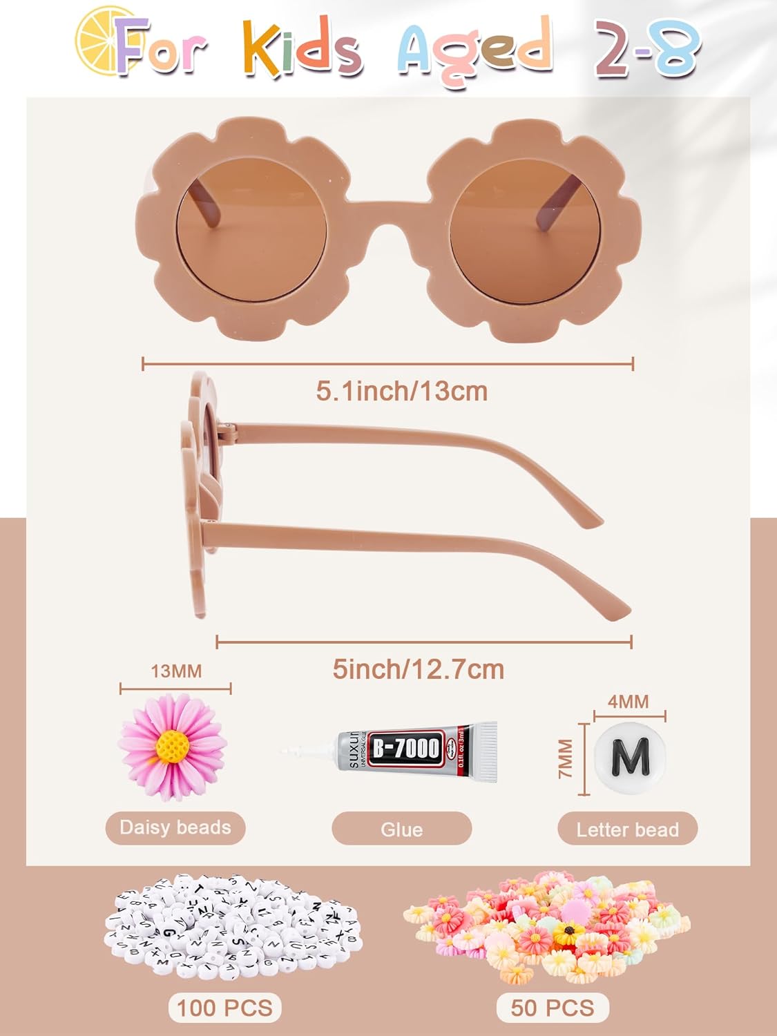 Dunzy 10 Pairs Kids Round Flower Sunglasses DIY Glasses Outdoor Eyewear for Kid with 50 Daisy 100 Random Letter Beads(Elegant Color) - Image 3