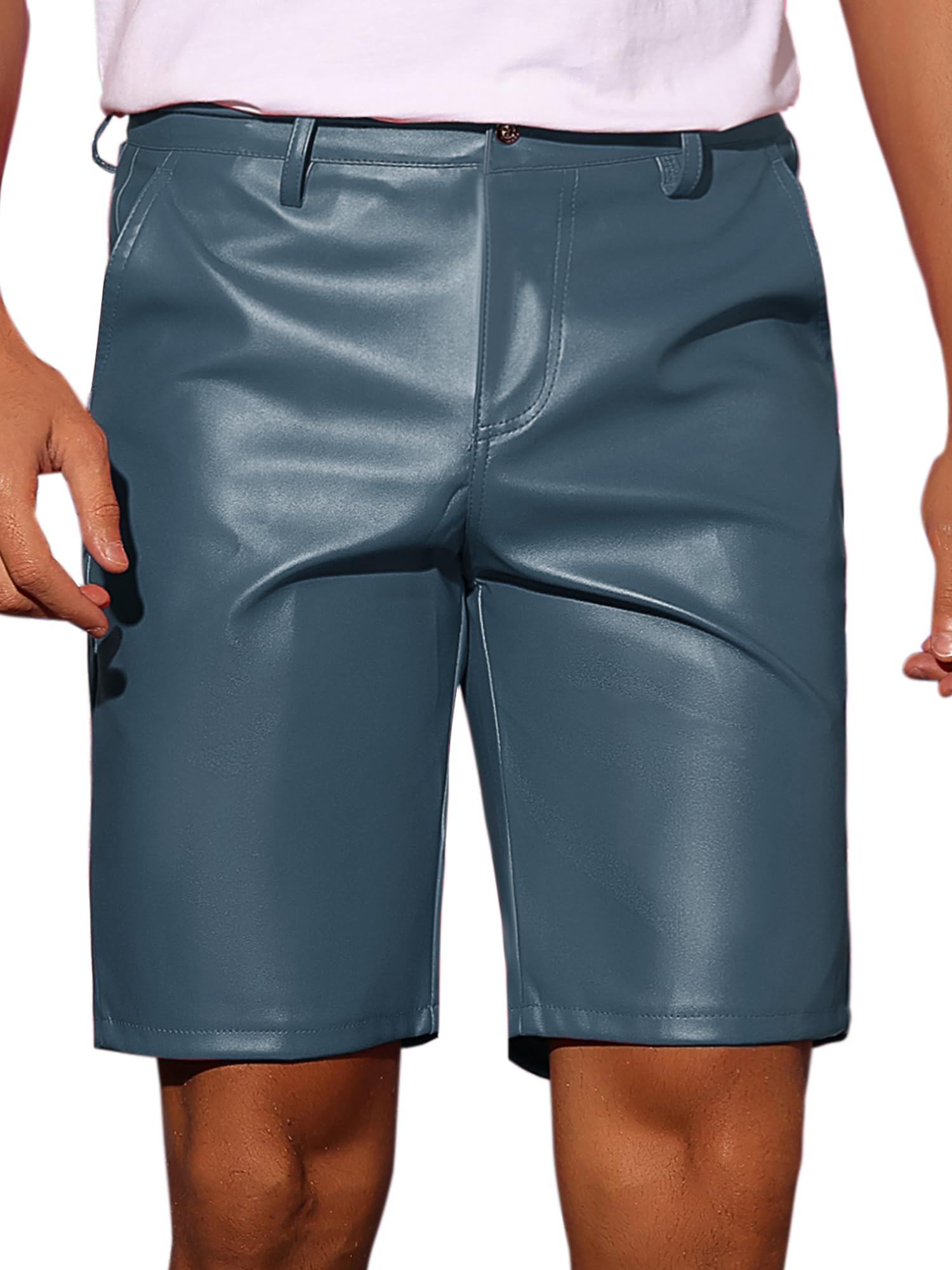 Lars Amadeus Faux Leather Shorts for Men's Hip Hop Motorcycle Biker Party Disco Shorts