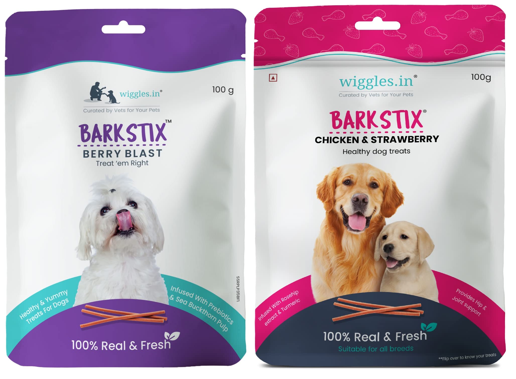 WIGGLES Barkstix Berry Blast - Chicken & Strawberry (Pack of 2)