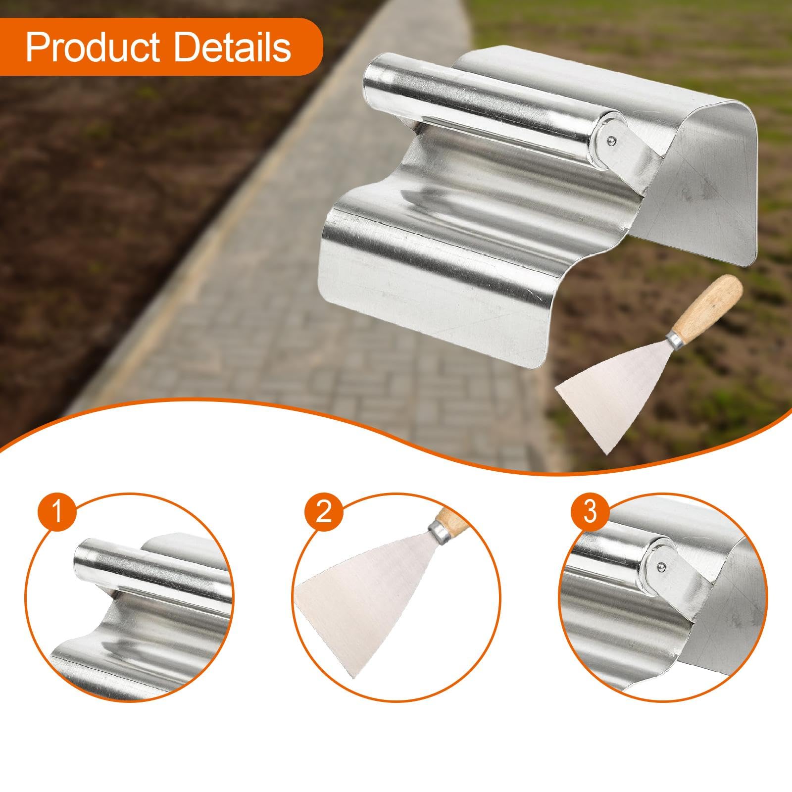 Fenteer Paleta para Bordillos de Paisajismo, Herramienta Portátil Ideal para Trabajos con Cemento Y Masilla, Onda de Plata