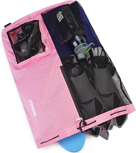 Vista 38 de WANDF Mochila de malla con cordón y bolsillo húmedo para natación, gimnasio y equipo de entrenamiento Negro