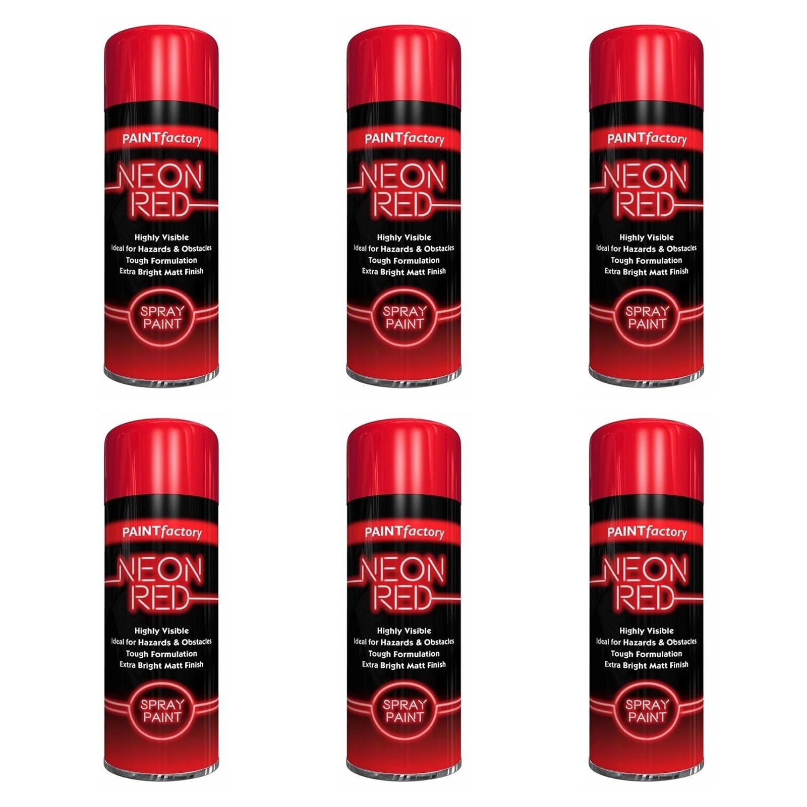 HOCHSTE® Paint Factory Fluorescent Spray Paint, Fast Dry Aerosol Paint for Wood, Metal, Plastic & More, Bright Neon Finish for Craft Projects & Decorative Use, 200ml, (Neon Red, Set of 6)