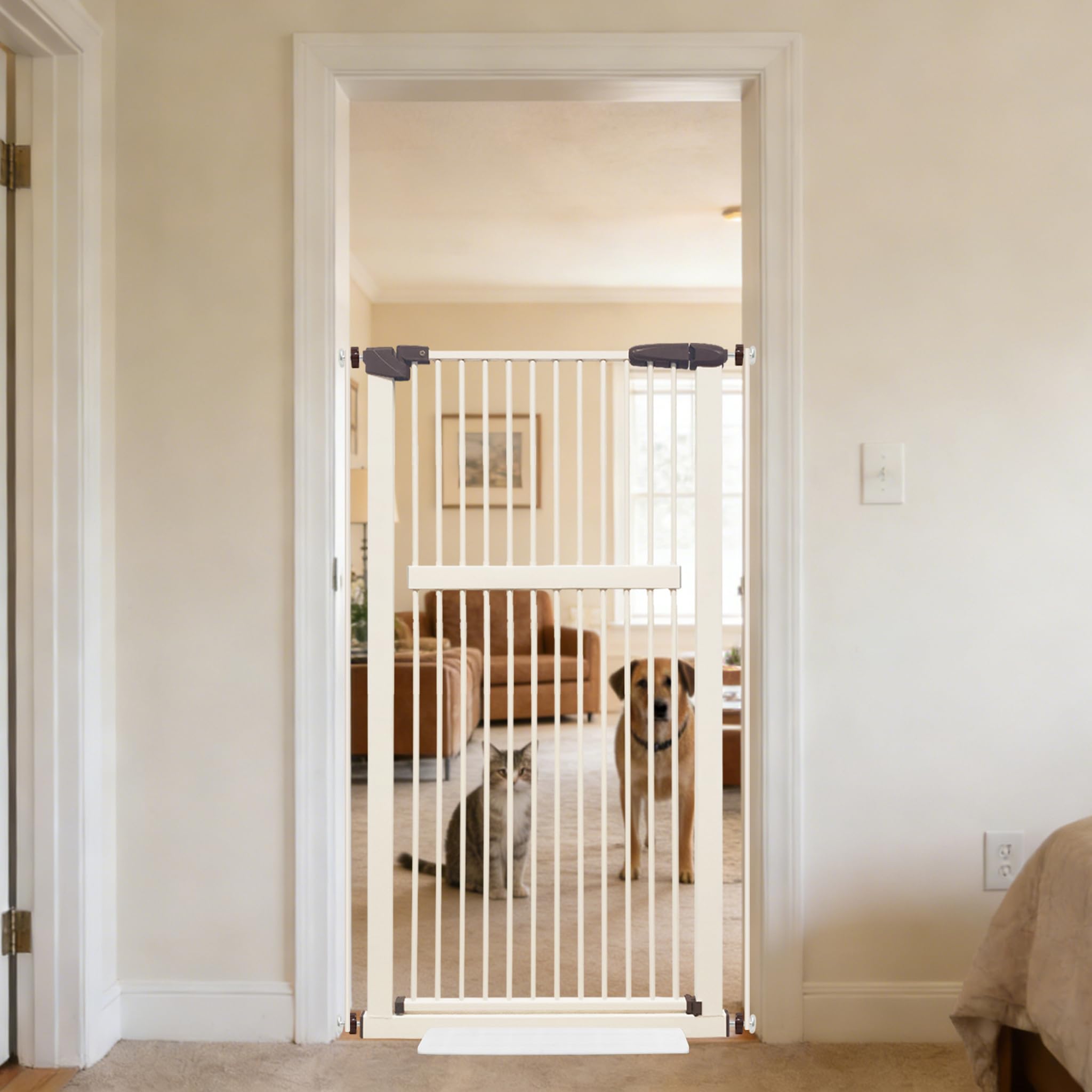Lumizone Extra Tall Pet Gate 55.12" High Pressure Mounted 30.12"-34.05" Extra Wide (9 Sizes) 1.37" Gap for Cat Dog Stairs Doorway Hallway No Drilling