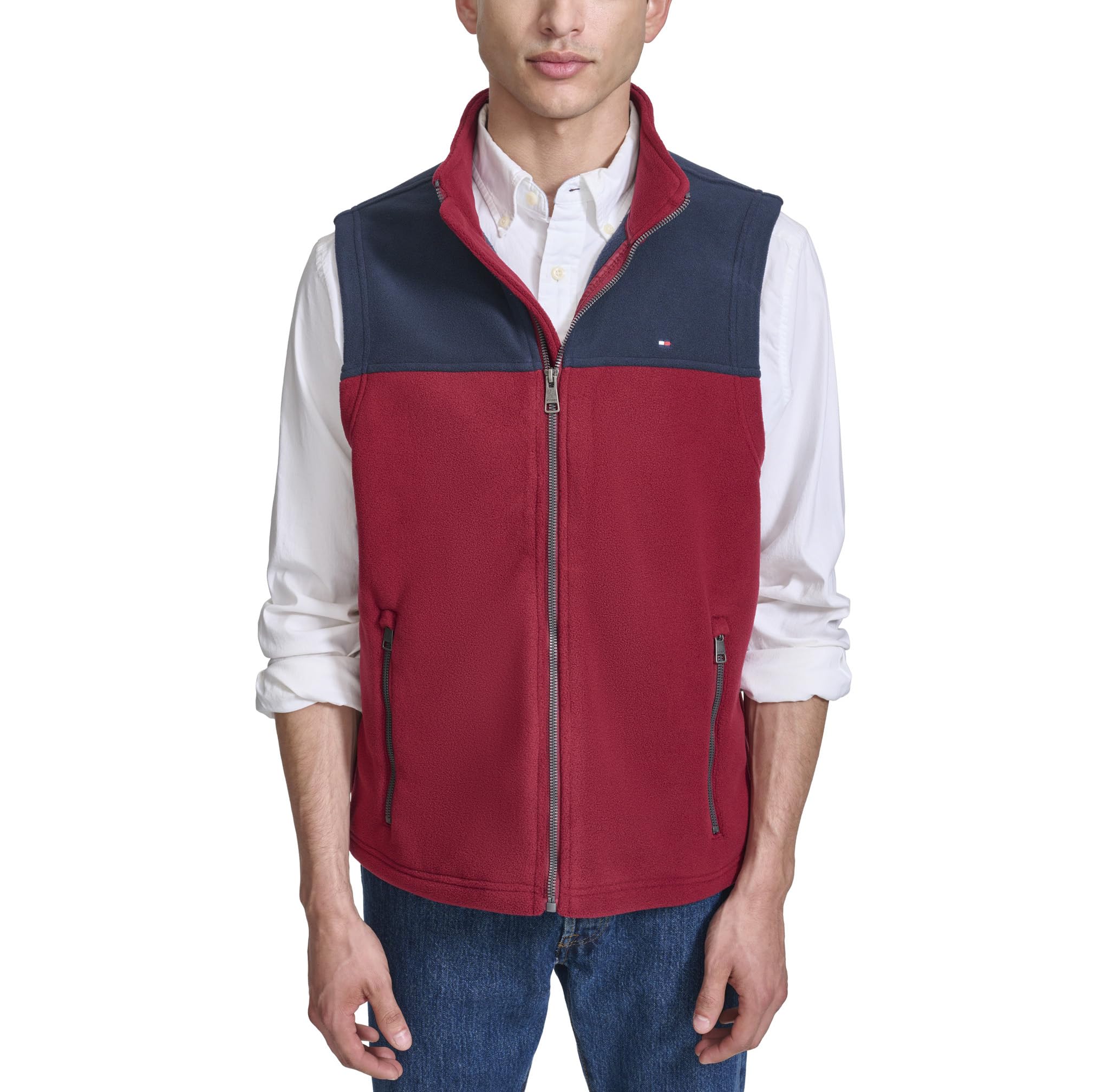 Tommy Hilfiger Men's Navy/Red Lightweight Polar Fleece Vest, Xxl