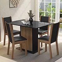 Conjunto Sala de Jantar Mesa Tampo de Vidro 4 Cadeiras Preto/rustic Martina Madesa