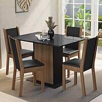 Conjunto Sala de Jantar Mesa Tampo de Vidro 4 Cadeiras Preto/rustic Martina Madesa