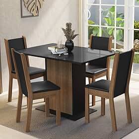 Conjunto Sala de Jantar Mesa Tampo de Vidro 4 Cadeiras Preto/rustic Martina Madesa