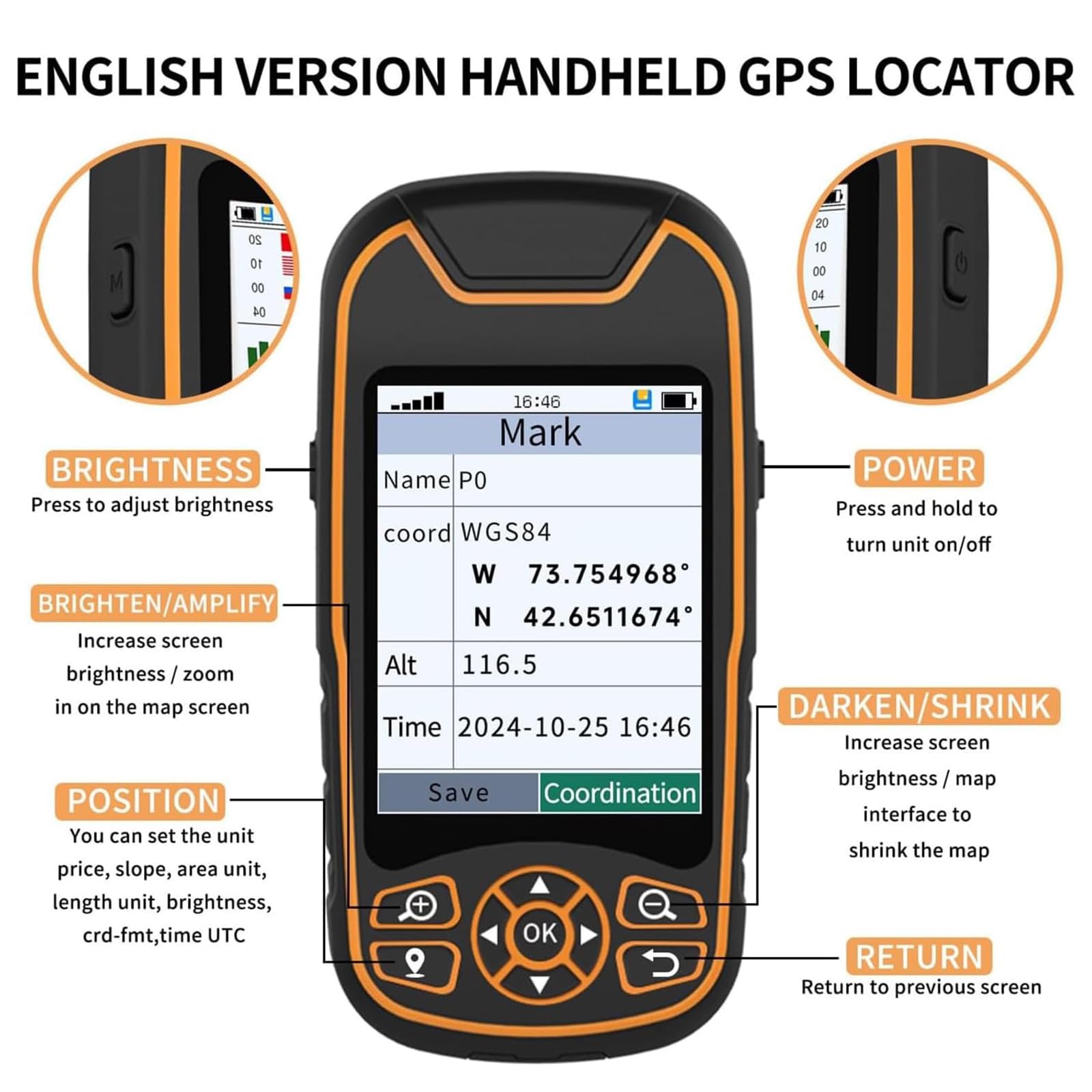 Localizzatore GPS portatile, misuratore portatile con display da 3,2", impermeabile, ideale per la navigazione esterna e la misurazione del territorio