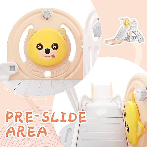 Miniatura 8 de Virubi Juego de diapositivas 4 en 1, juego de toboganes independientes para bebés con escalador, aro de baloncesto y espacio de almacenamiento,