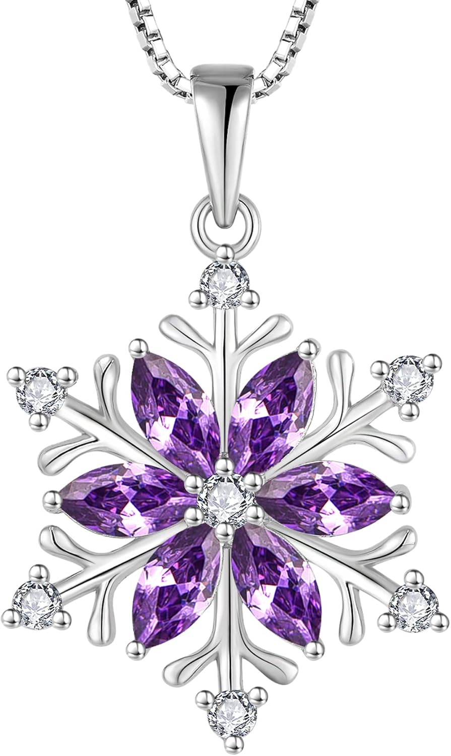 STARCHENIE Snowflake Pendant Necklace for Women 925 Sterling Silver Birthstones Jewelry