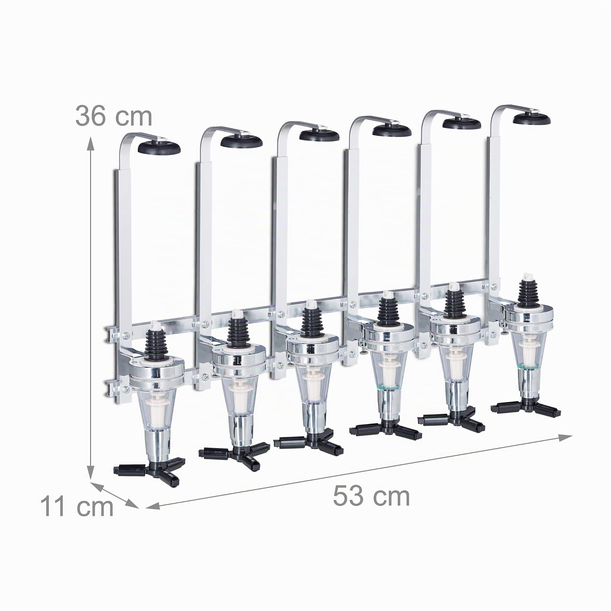 Relaxdays Spillatore da Parete, Bar Butler per 6 Bottiglie, Dosatore Professionale da 3 cl, 53x36x11 cm, Argento