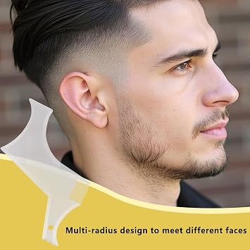 Beard Shaping Tool for Men,Transparent Beard Styling Template with Comb,Plastic Barber Shaper Guide for Symmetric Line Up, Edging & Trimming