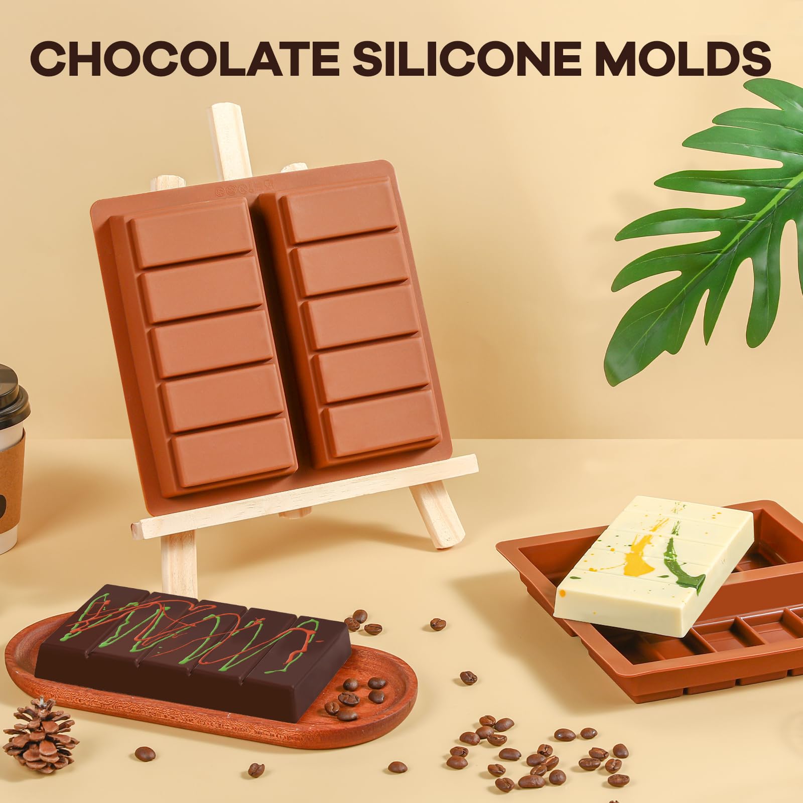 Molde de silicona para barra de chocolate, molde de chocolate Dubai de 1 pulgada de profundidad, antiadherente, flexible, grande y grueso, chocolates caseros, dulces y postres, juego de 2