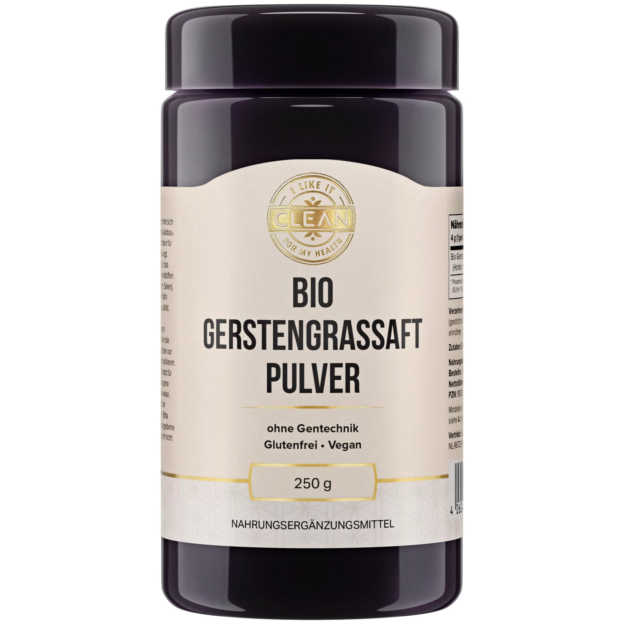 i like it clean - Gerstengrassaft Pulver Bio - 4 g - 250 Gramm - Glutenfrei, Vegan, ohne Gentechnik, Bio - reich an Mineralstoffen, Vitaminen und sekundären Pflanzenstoffen