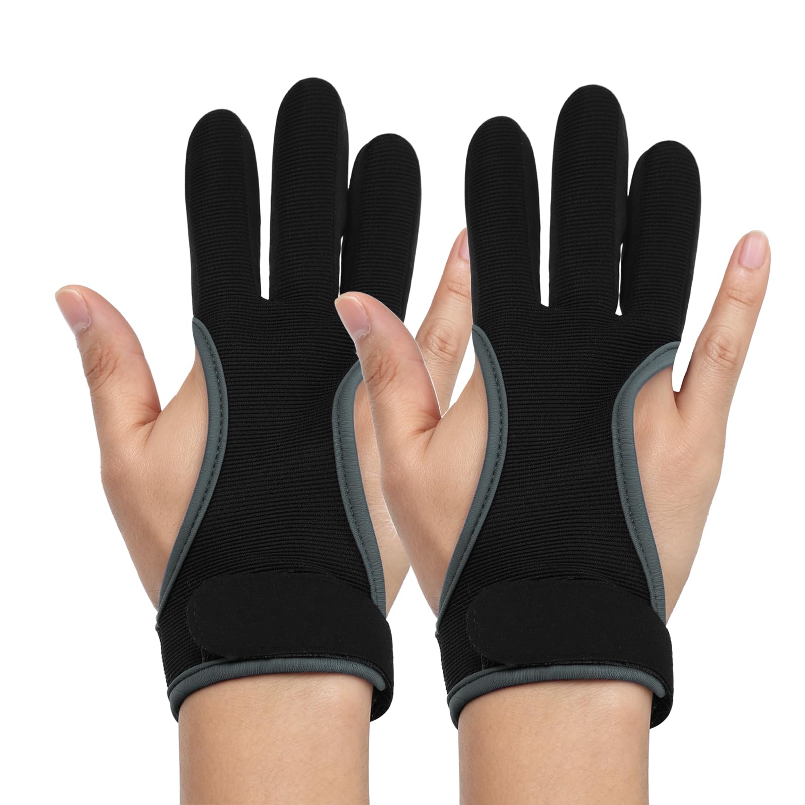 YELARXI Archery Gloves, Durable Shooting Hunting Leather 3-Finger Protector 2 Pack & XL & Black Gray-Fitting for (Adults Man/Beginner/Recurve/Arrow Bow Protective Gear Accessories)