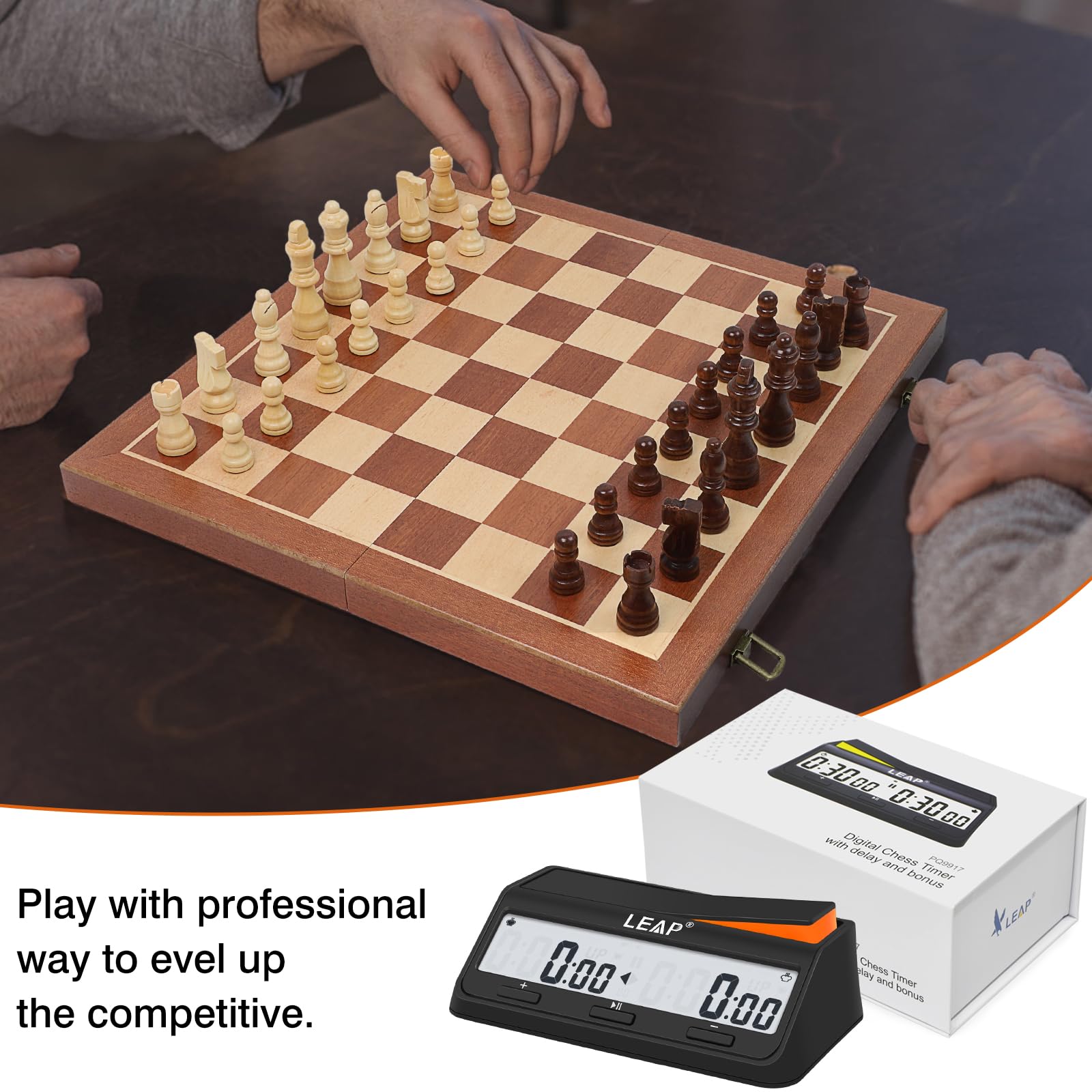 LEAP Chess Clock Upgraded Digital Clock Timer with Bonus & Delay Countdown Function for Chess and 2-Player Board Games New Black