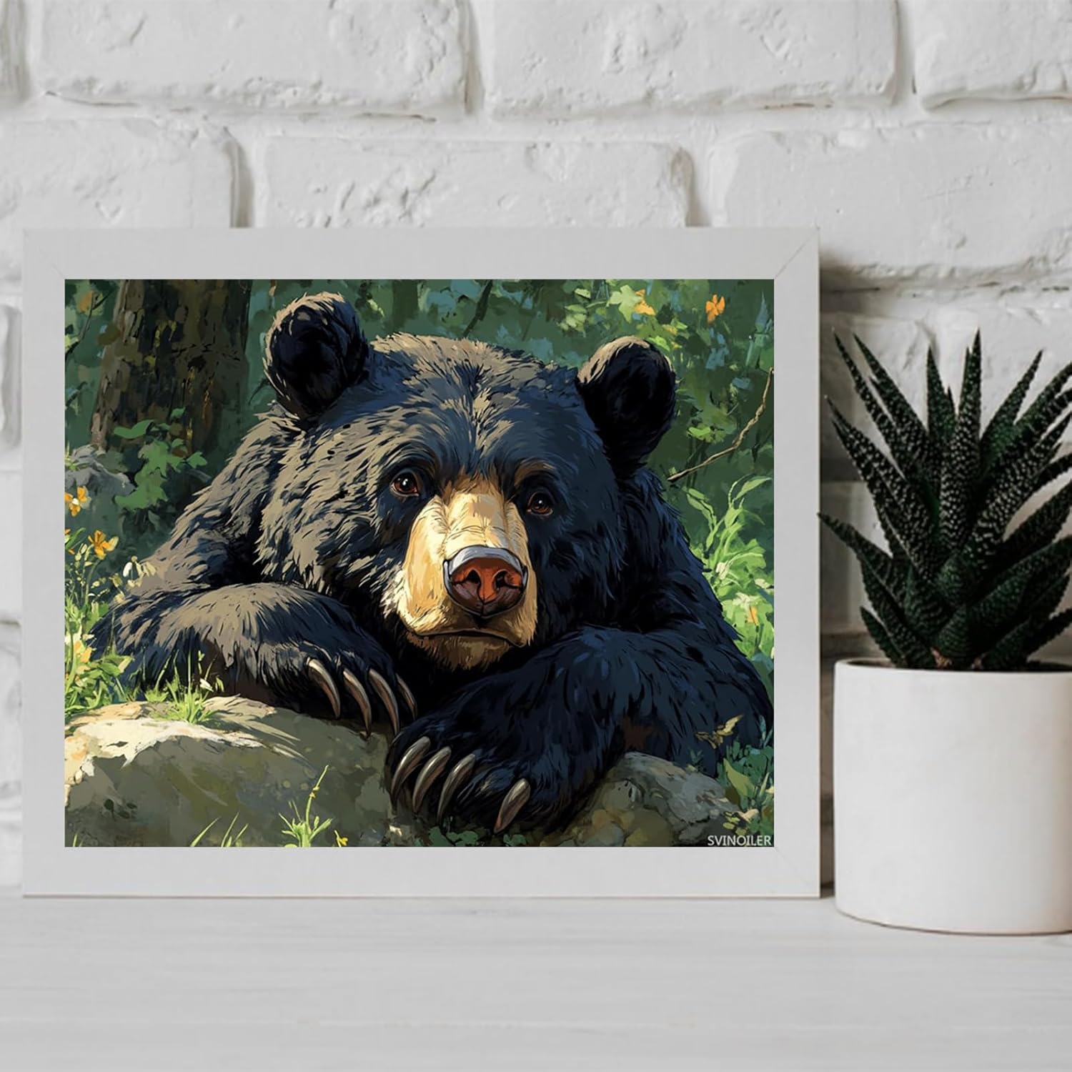 Paint by Numbers, Black Bear Resting Near Riverbed, Adult Crafts Adult Paint by Number Kits, Arts Crafts for Home Decor (No Frame, 16x20 inch)