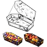 Afirst Halloween Glass Coffin Box with Lid, Halloween Candy Bowl, Vintage Gothic Storage, Jewelry Holder, Metal Frame