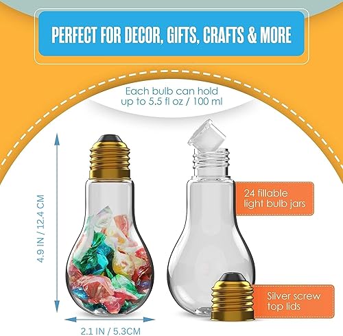 Vista 13 de Houseables Bombillas de plástico, bombillas rellenables, bombillas falsas, bombillas de plástico para manualidades, transparentes, vasos, tarros