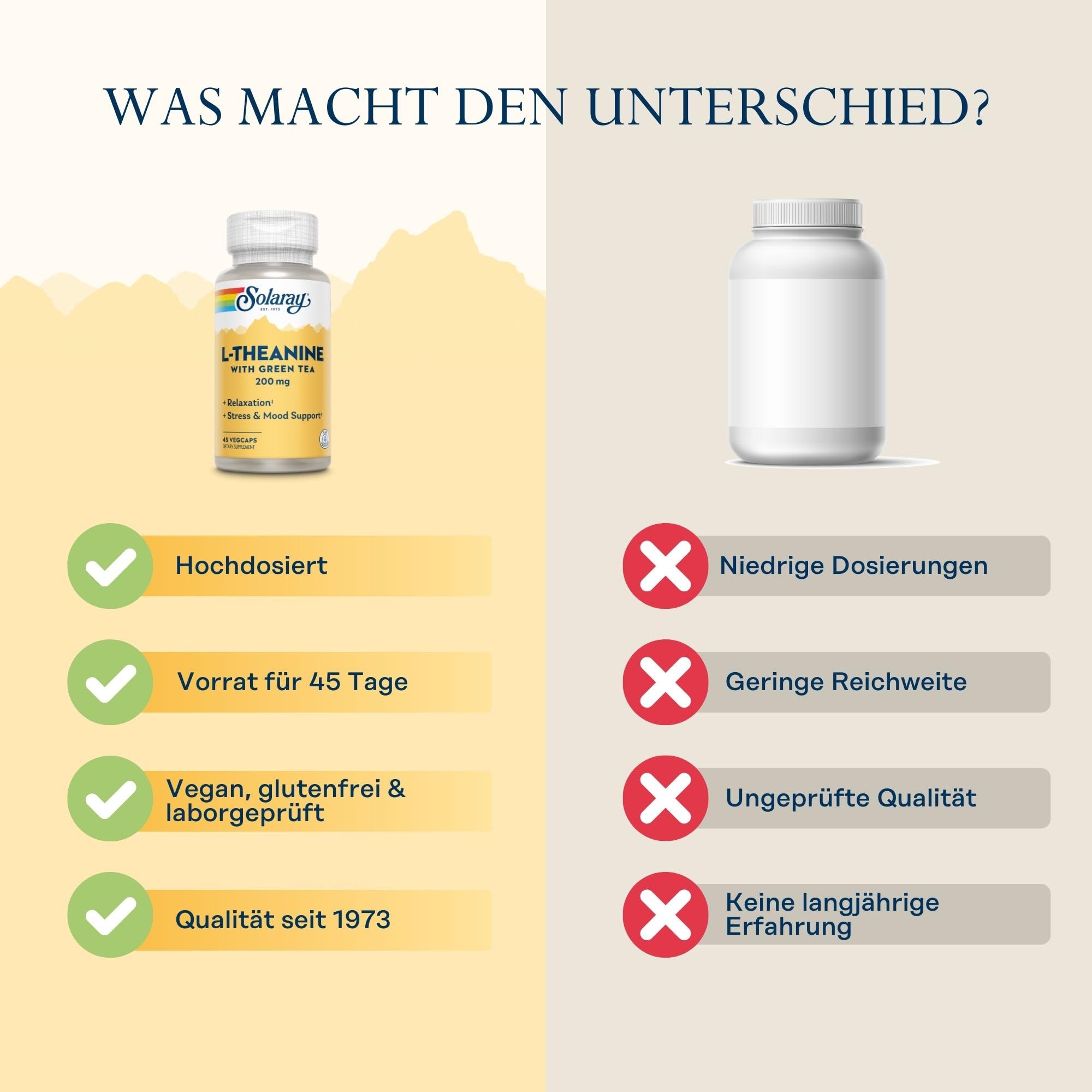 Solaray L-Theanin | 200 mg | 45 Kapseln | vegan | glutenfrei | laborgeprüft | ohne Gentechnik | Nahrungsergänzungsmittel mit Aminosäure & Grüntee