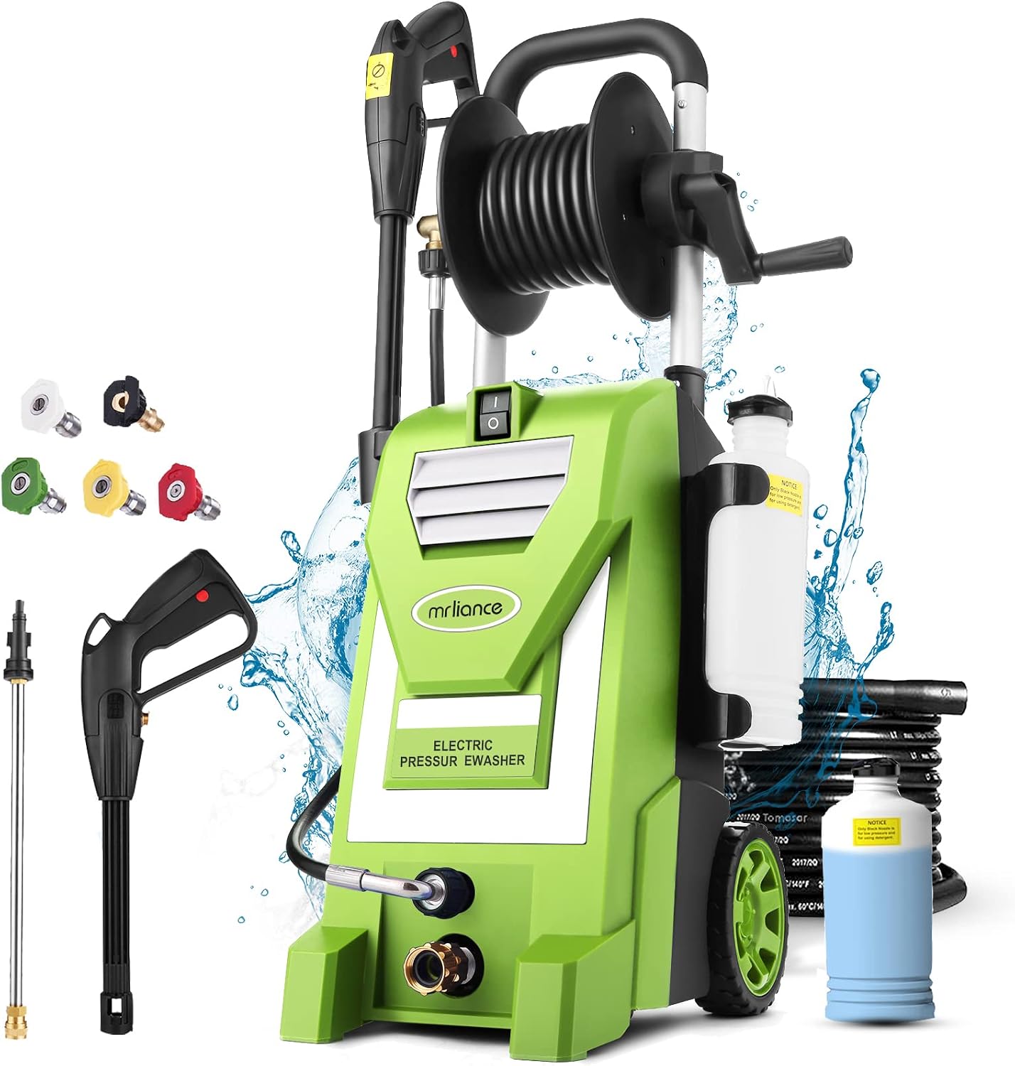 Pressure Washer mrliance Electric Power Washer 2.9GPM High Pressure Washer 2000W Professional Car Washer with 5 Nozzles, Soap Bottle for Cleaning Houses Driveways Fences Garden (Green)
