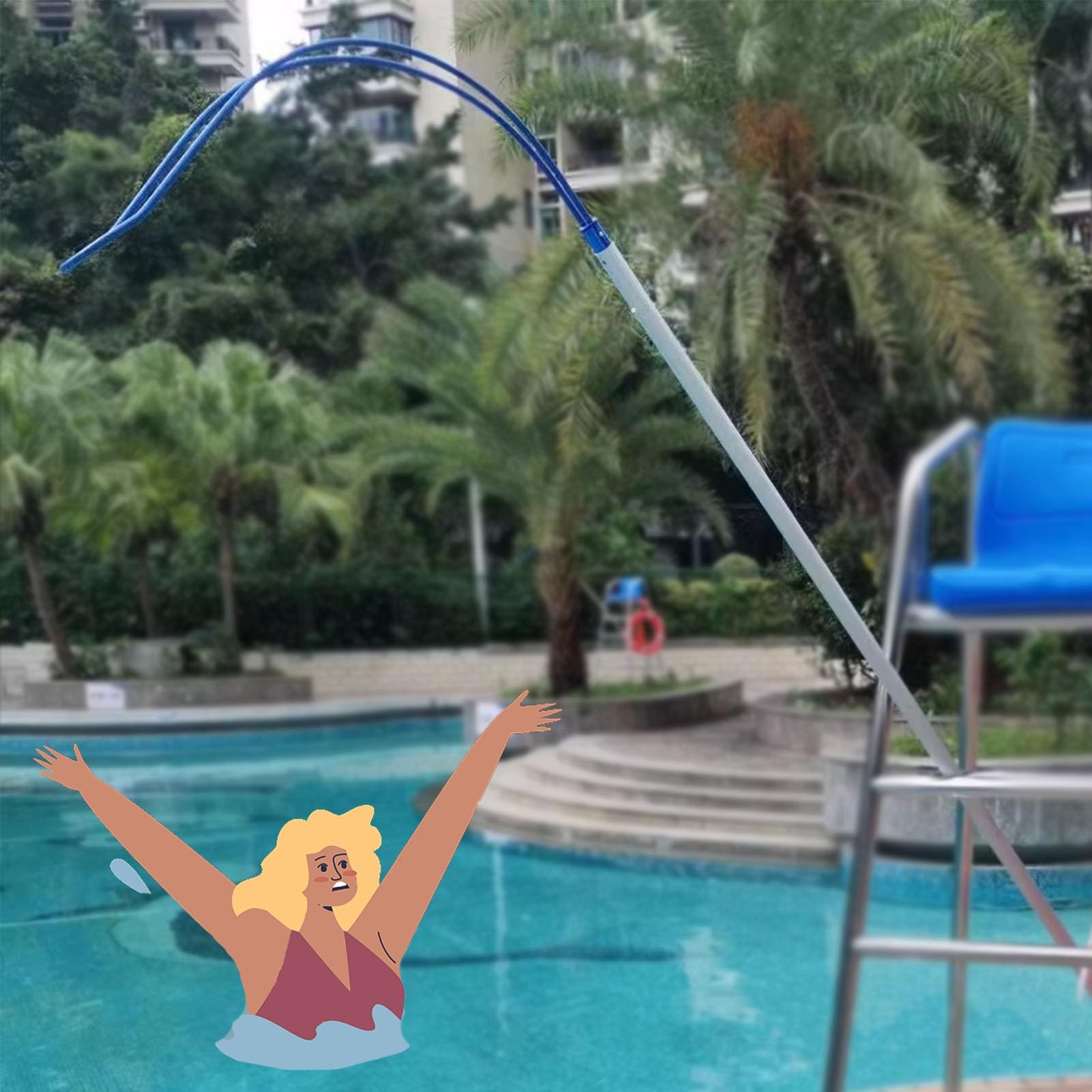 Oracra Pool Safety Hook 3.3/9.8/16ft Telescopic Pool Pole Rescue Hook, Commercial Pool Hook Rescue, Life-Saving Safety Hook for Drowning Swimmers/Cleaning Pool Walls(500cm(16ft) Pole+Hook)