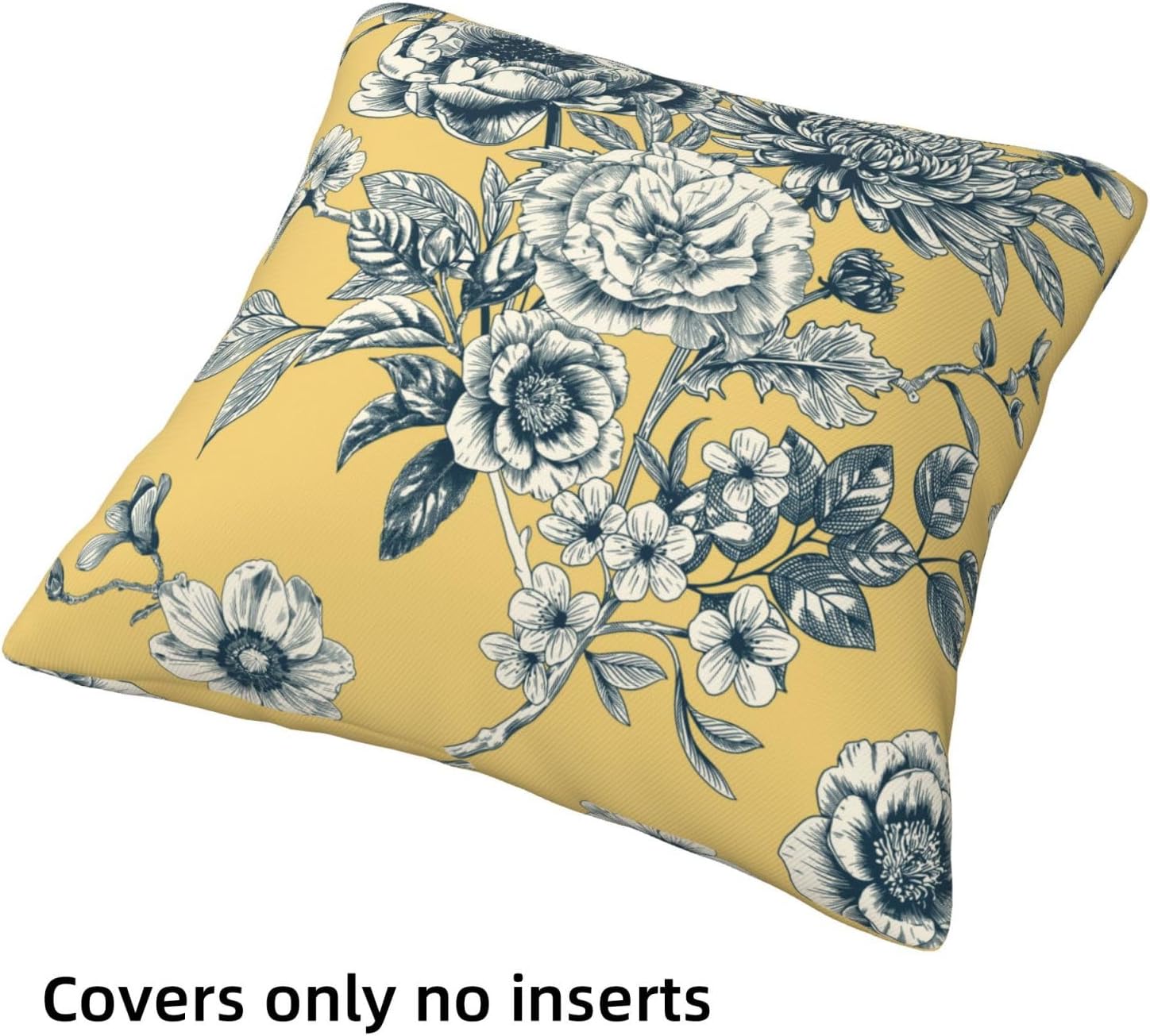 HOSTECCO Yellow Floral Toile Throw Pillow Covers 20x20 inch Set of 4 Toile Flowers Pillow Cases French Country Decorative Cushion Covers for Home Spring Decoration