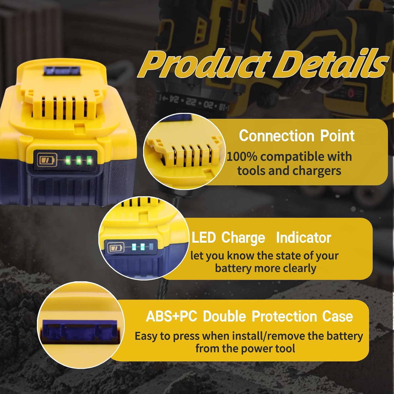 2-Pack 6000mAh Replacement Battery for DeWalt 20V MAX | Compatible with DCB200/DCB201/DCB203/DCB207 & DCD/DCF/DCG Tools | 6 Protections & 18-Month Warranty