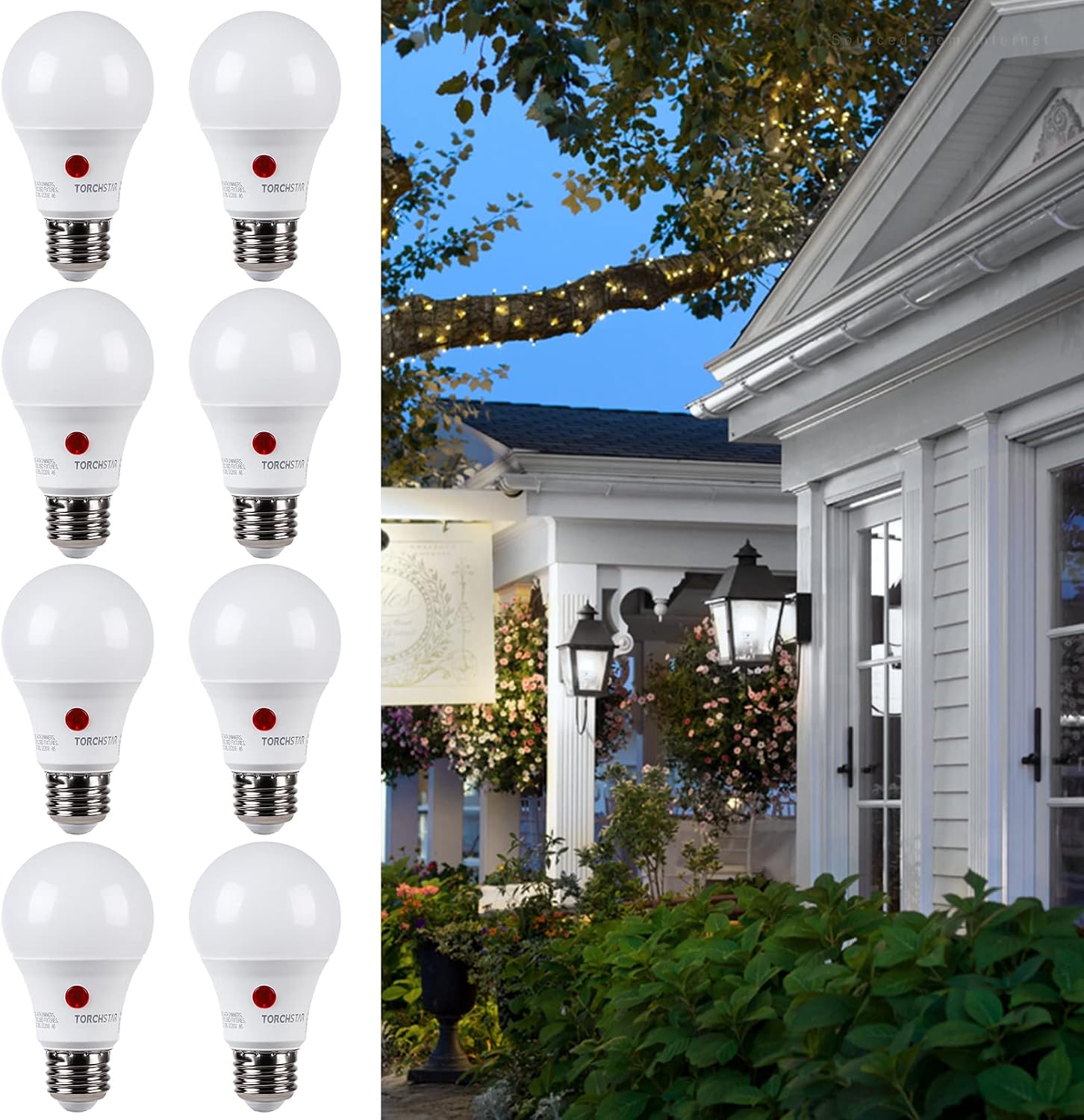 TORCHSTAR 8-Pack LED Dusk to Dawn Light Bulbs Outdoor, Light Sensor A19 LED Bulb, 9W (60W Eqv.), 800lm, 5000K Daylight, UL & Energy Star Certified, Auto On/Off Photocell, for Porch, Front Door