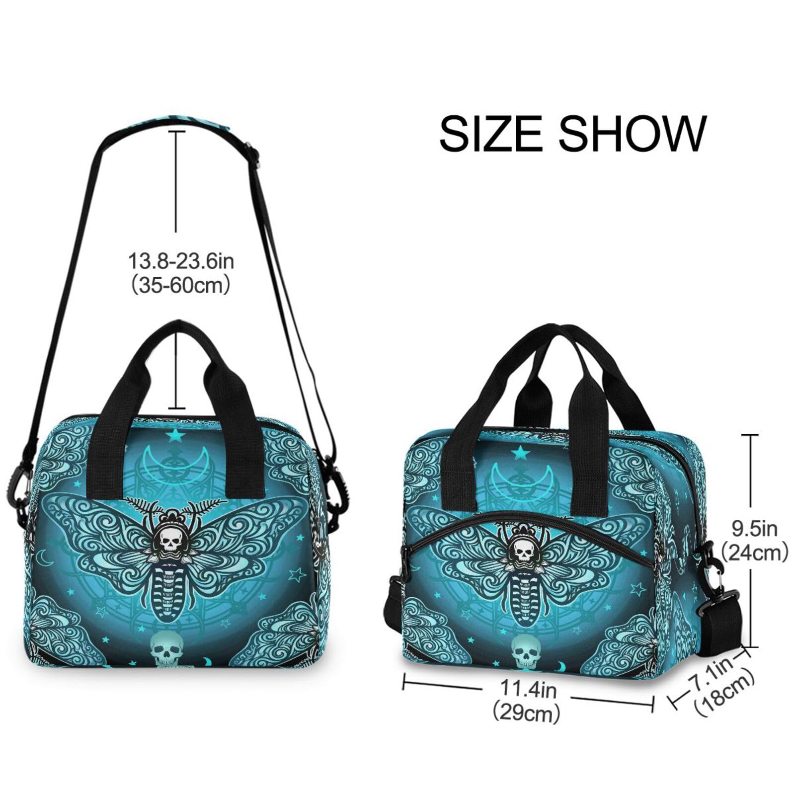 MNSRUU Sac à déjeuner isotherme réutilisable avec bandoulière réglable Motif papillon Crâne Mysticisme