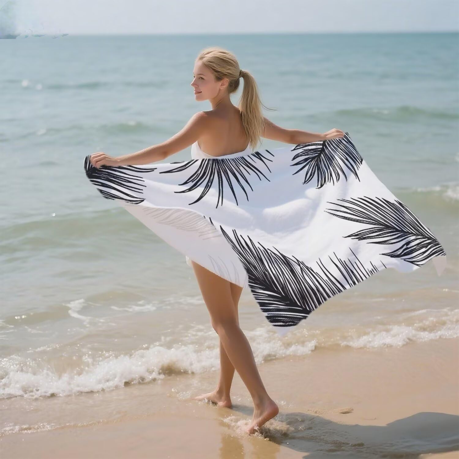 Mikrofaser Strandtuch Große 160x220, Saugfahig und Schnelltrocknendes Badetuch Praktisch und Leicht Sandfrei Badetuch Damen, Herren Ideal für Strand, Reise, Schwimmen (Schwarz und Weiß Anlage) E-553