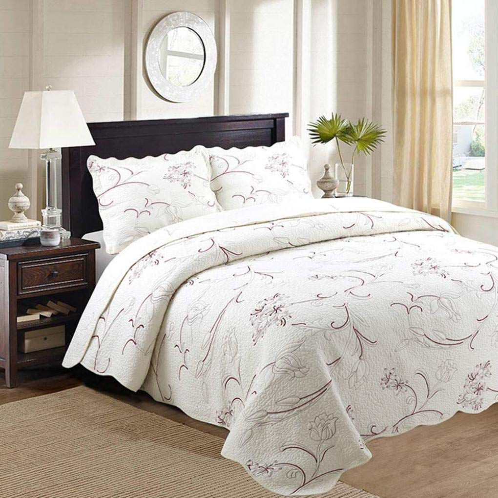 Sjdopulse B 230X250cm Solid Color Edspread With Pillow Shams Embroidered Quilted Quilt Comforter Edding Set, 230X250cm