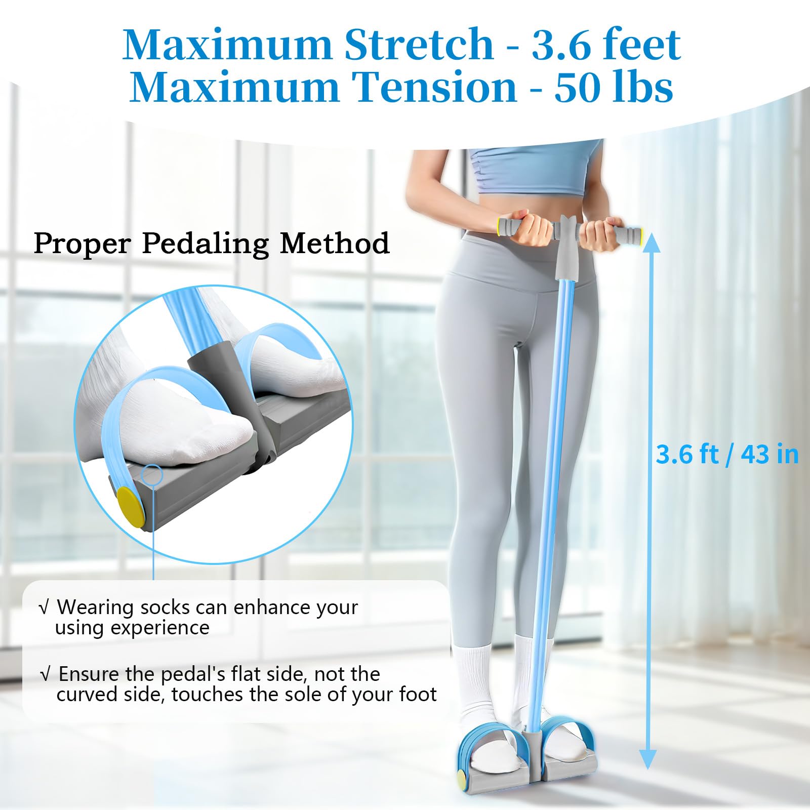Pedal Resistance Bands with Handles, Durable 6-Tubes Multifunction Pedal Resistance Band, Natural Rubber Foot Pedal Resistance Bands, Fitness Resistance Bands for Abdomen, Waist, Arm, Leg — view 7