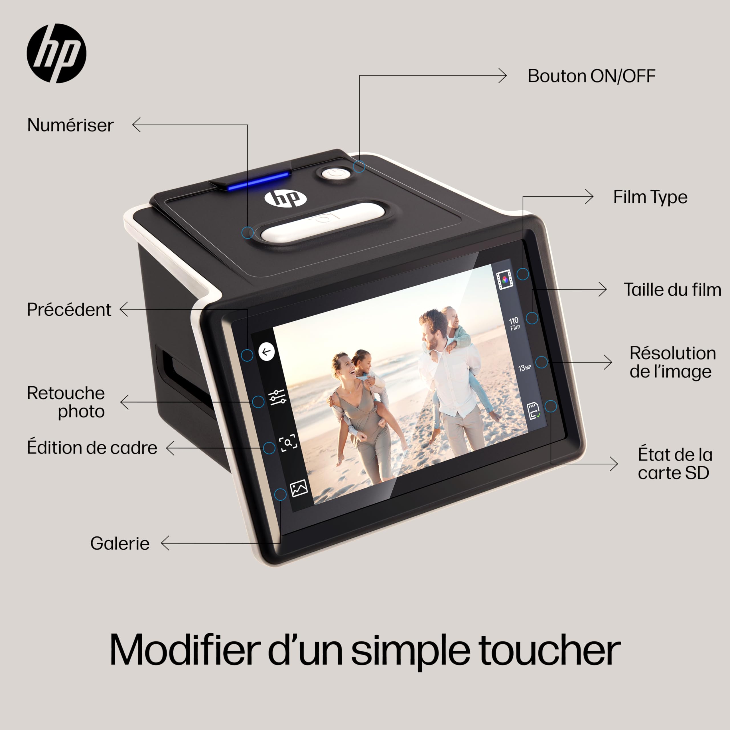 HP FilmScan numériseur de Films et Diapositives écran Tactile LCD 5" 22MP Compatible 135 126 110