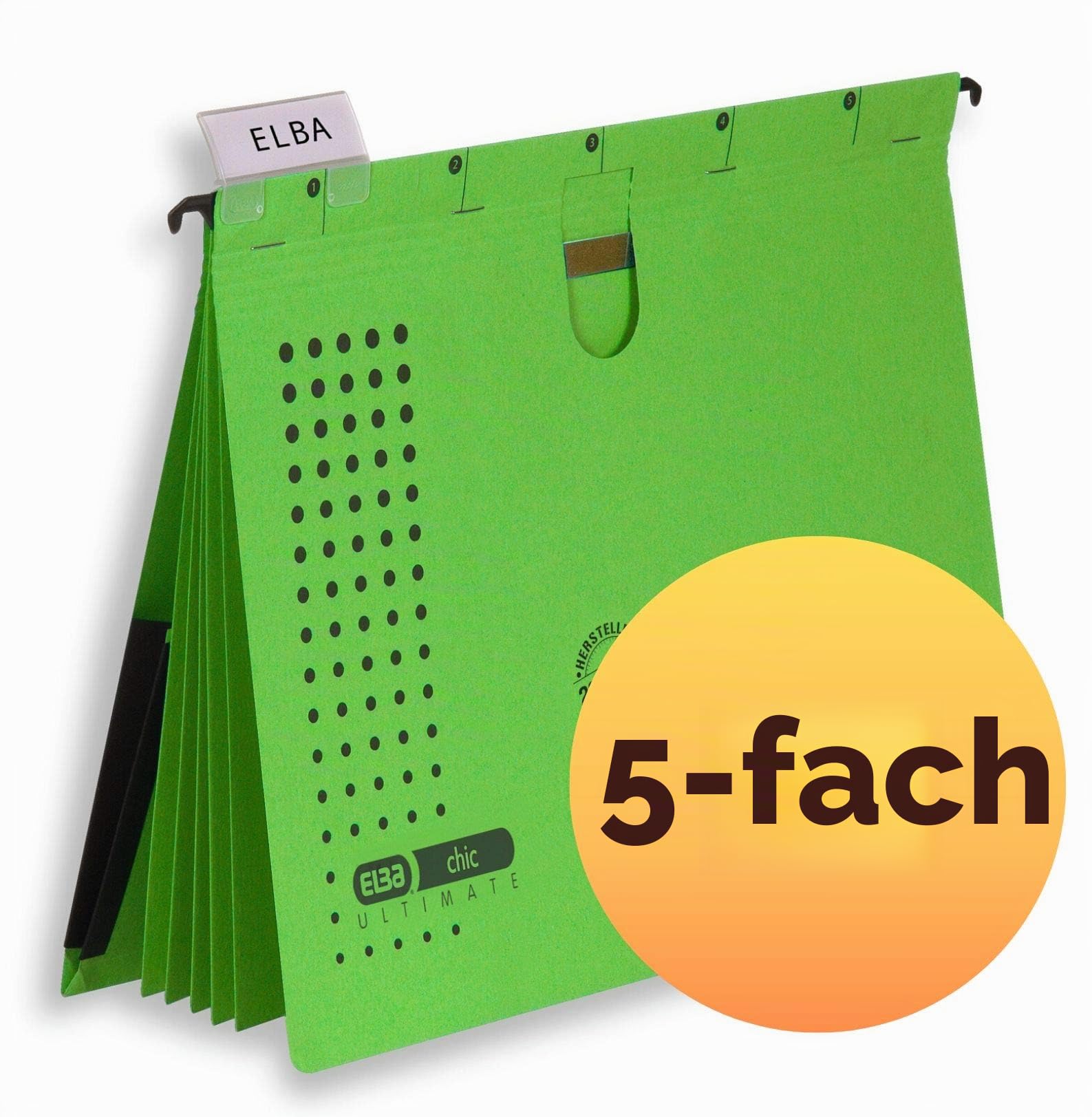 Elba Mehrfach-Hängehefter chic, für A4, aus Karton, grün, 5 Stück