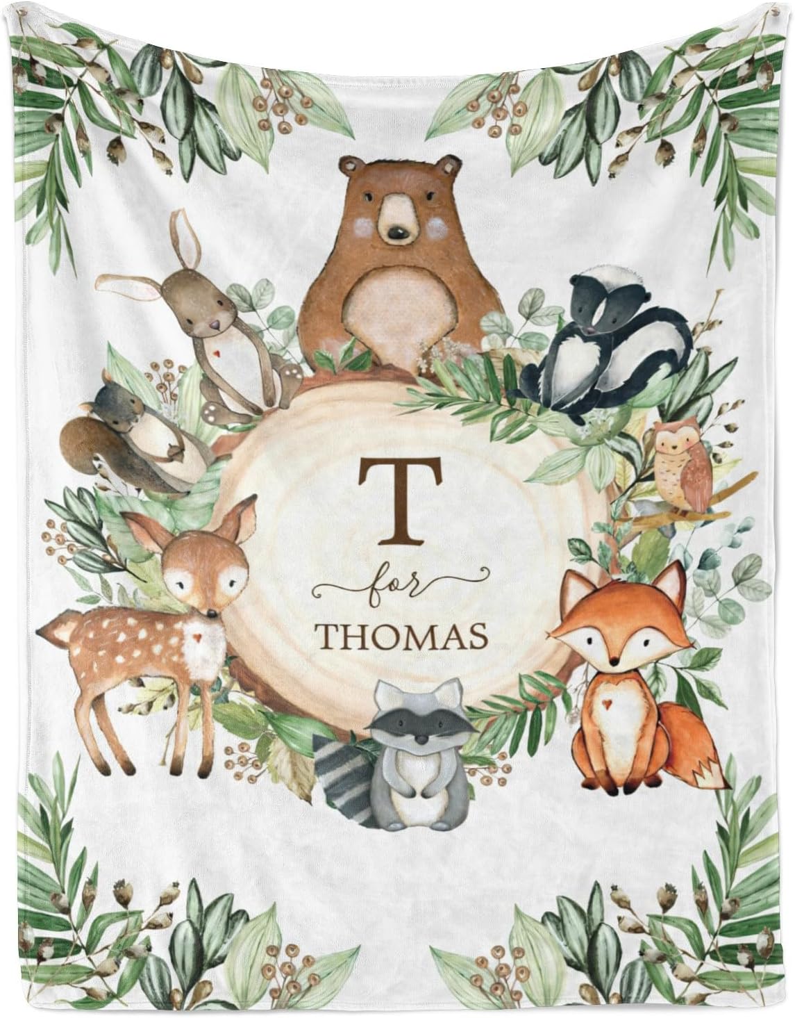 Personalized Woodland Animals Baby Blanket with Name Custom Baby Blanket for Boys Girls Soft Throw Blanket for Baby Shower Nursery Décor Plush Fleece & Giftable - Woodland Animals 60x80in