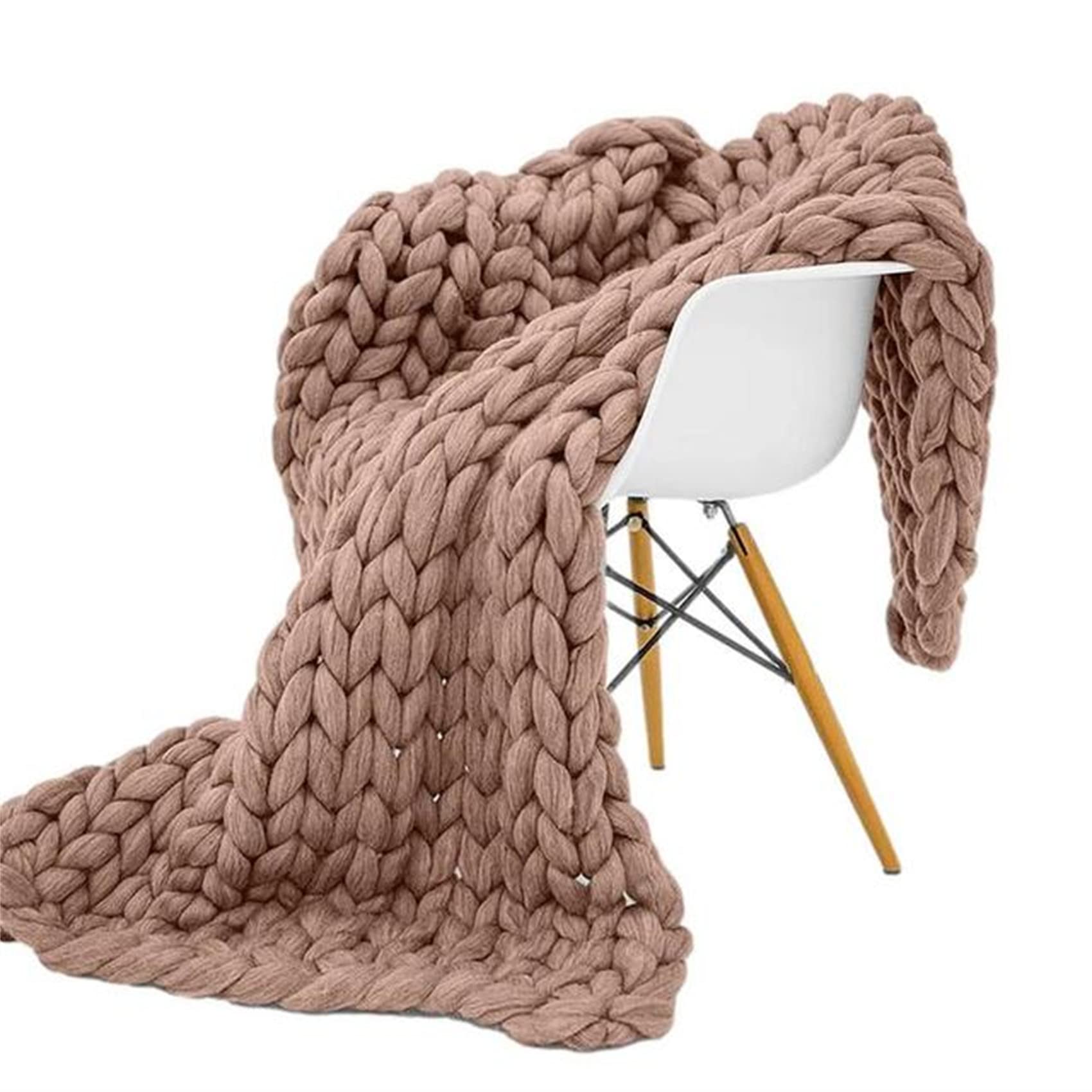 LUWAY Chunky Knit Blanket Throw Merino Wool Knit Blanket Knit Throw Blankets Knitted Throw Blankets Knitted Blanket Chunky Blanket Chunky Knit Blanket Throw,Brown,60x60cm/23x23in