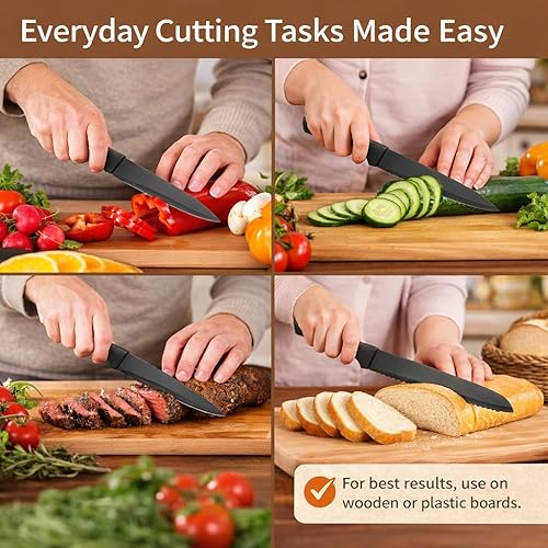 Miniatura 4 de Juego de cuchillos con bloque 7 piezas de acero inoxidable antiadherente para cocina incluyendo cuchillo para pan, chef, multiusos, corte y pelado