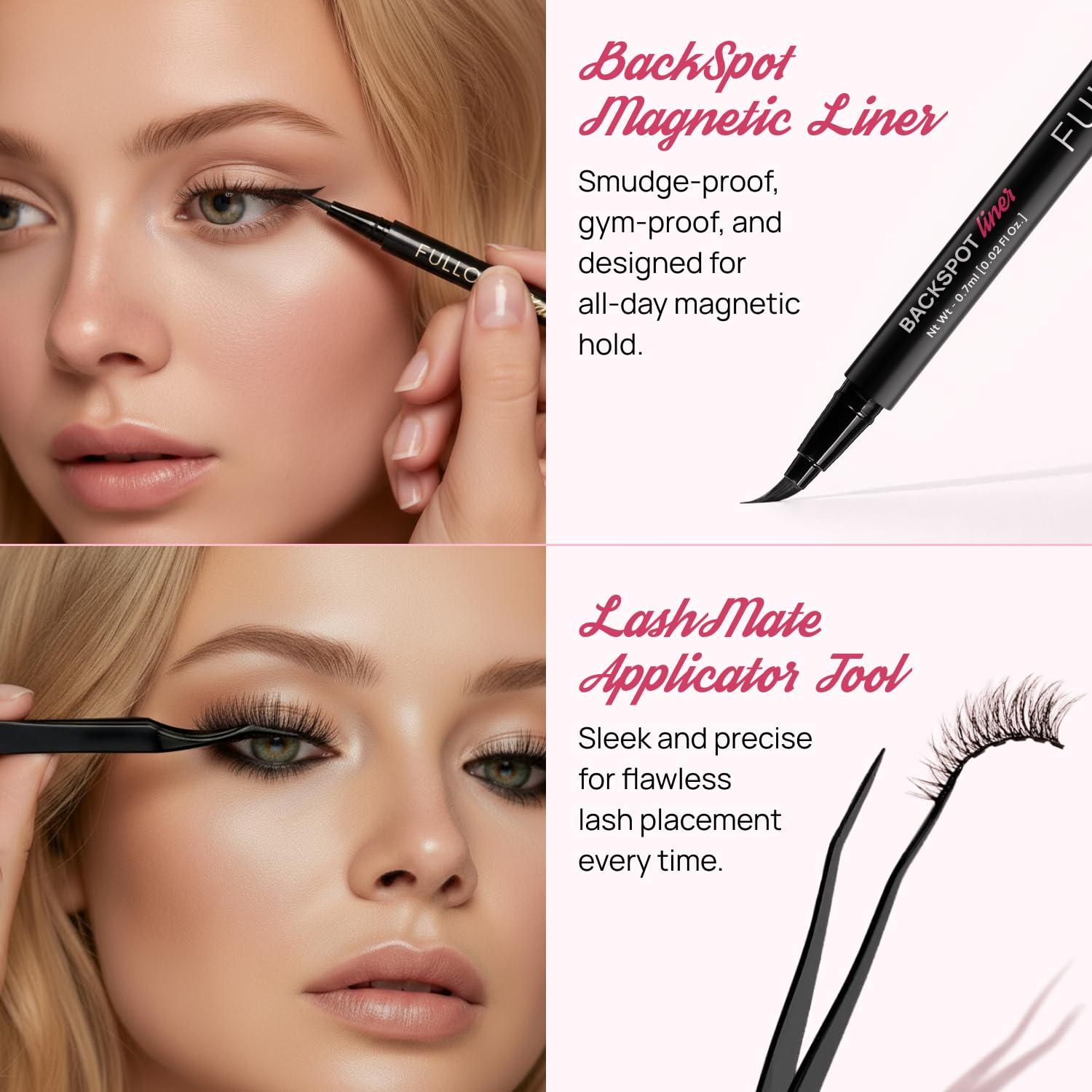 Full Out Glam Magnetic Eyelashes and Eyeliner Kit - Contains 3 Styles of Reusable Magnetic Lashes, LashMate Applicator, BackSpot Liner - Easy to Wear, No Glue Needed, Performance Gift Set