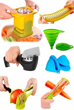 Kitchen Prep Gadgets Vegetable Peeler Fruit Slicer Knife Sharpener Multifunctional Vegetable Chopper Silicone Mitts Funnel Banana Cutter 7 Piece Food Prep Bundle Fun Easy Kitchen Gadgets