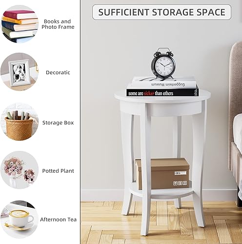 Miniatura 3 de Mesa auxiliar redonda, mesa auxiliar redonda Heritage para sala de estar, mesa auxiliar de doble nivel para oficina, dormitorio, mesa auxiliar de