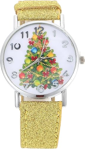 ULTECHNOVO Reloj de Navidad para mujer, con estilo, reloj de cuero para mujer, diseño de árbol de Navidad, correa de cuero clásica, relojes para