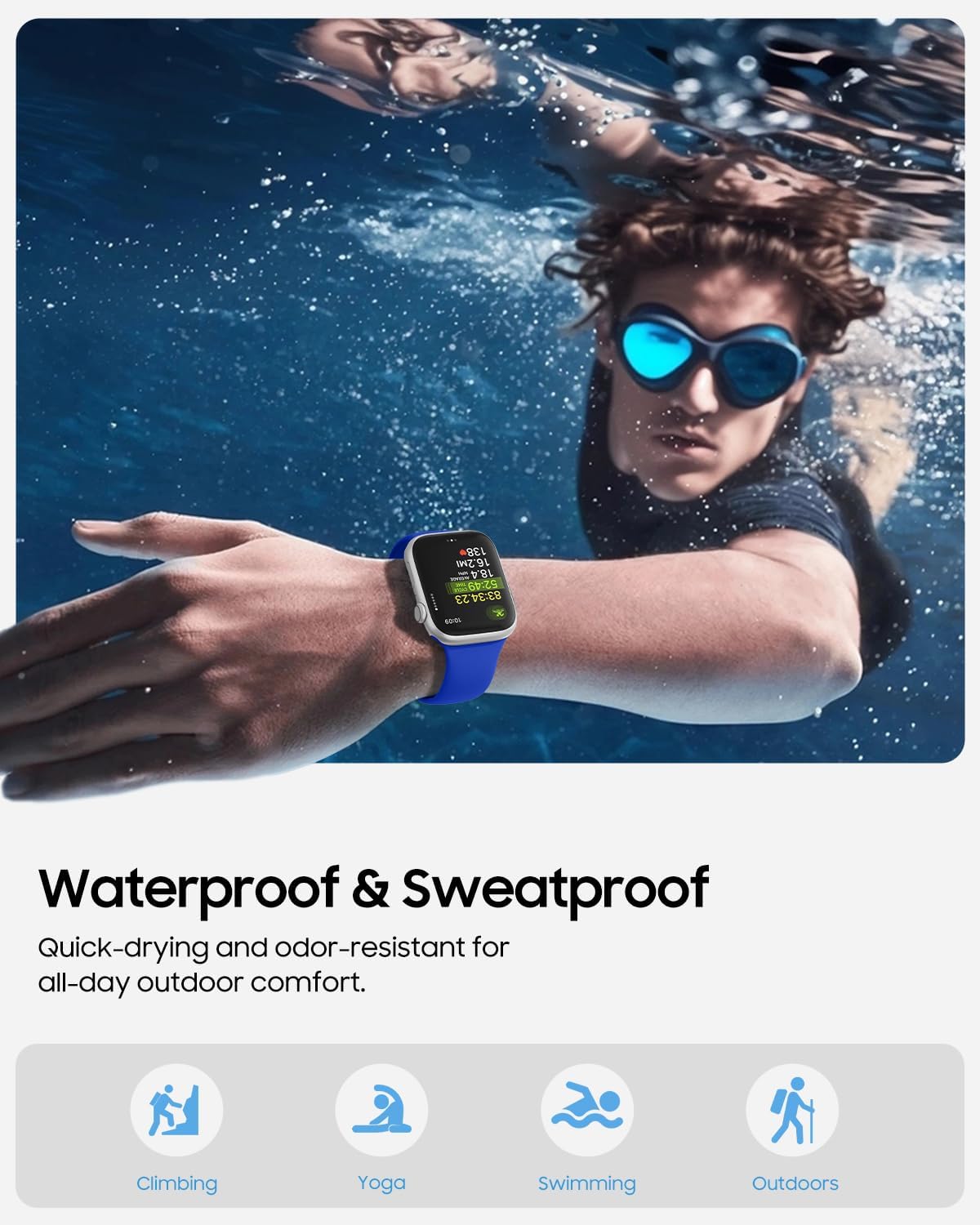 TreasureMax Sport Band Compatible with Apple Watch Bands 38mm 40mm 41mm 42/44mm 45mm 46mm 49mm Klein Blue, Soft Silicone Strap Compatible for Apple Watch Series 11 10 9 Ultra SE/SE2 8 7 6 5 4 3 Men Women image 4