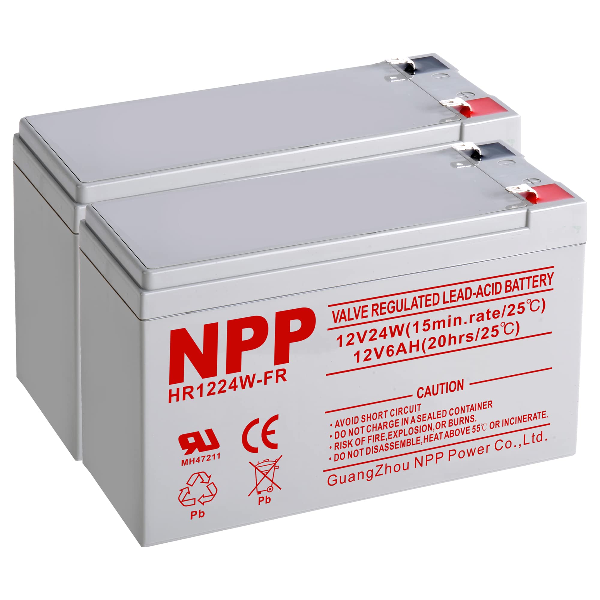 NPP HR1224W 12V 6Ah Rechargeable Battery – 12Volt 144Watts 24Watt/Cell High Rate AGM UPS Battery Replacement for NS1250, Alarm System Emergency Light, Flame Retardant (F2 2Pcs)