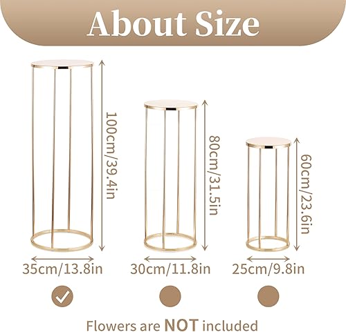 Miniatura 4 de Sziqiqi Centros de mesa dorados de boda para mesas altas, 3.28 pies, soporte de flores de metal para bodas, fiestas, jarrones geométricos con platos