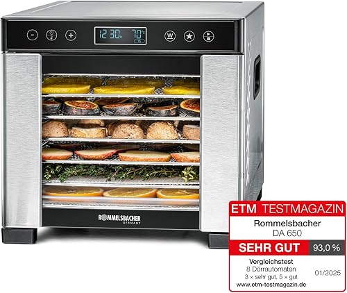 ROMMELSBACHER DA 650 automatic dehydrator, drying surface 0.5 m2, with 7 stainless steel dehydration trays, 1 dehydration rack, 1 dehydration stand, LCD display, - 1