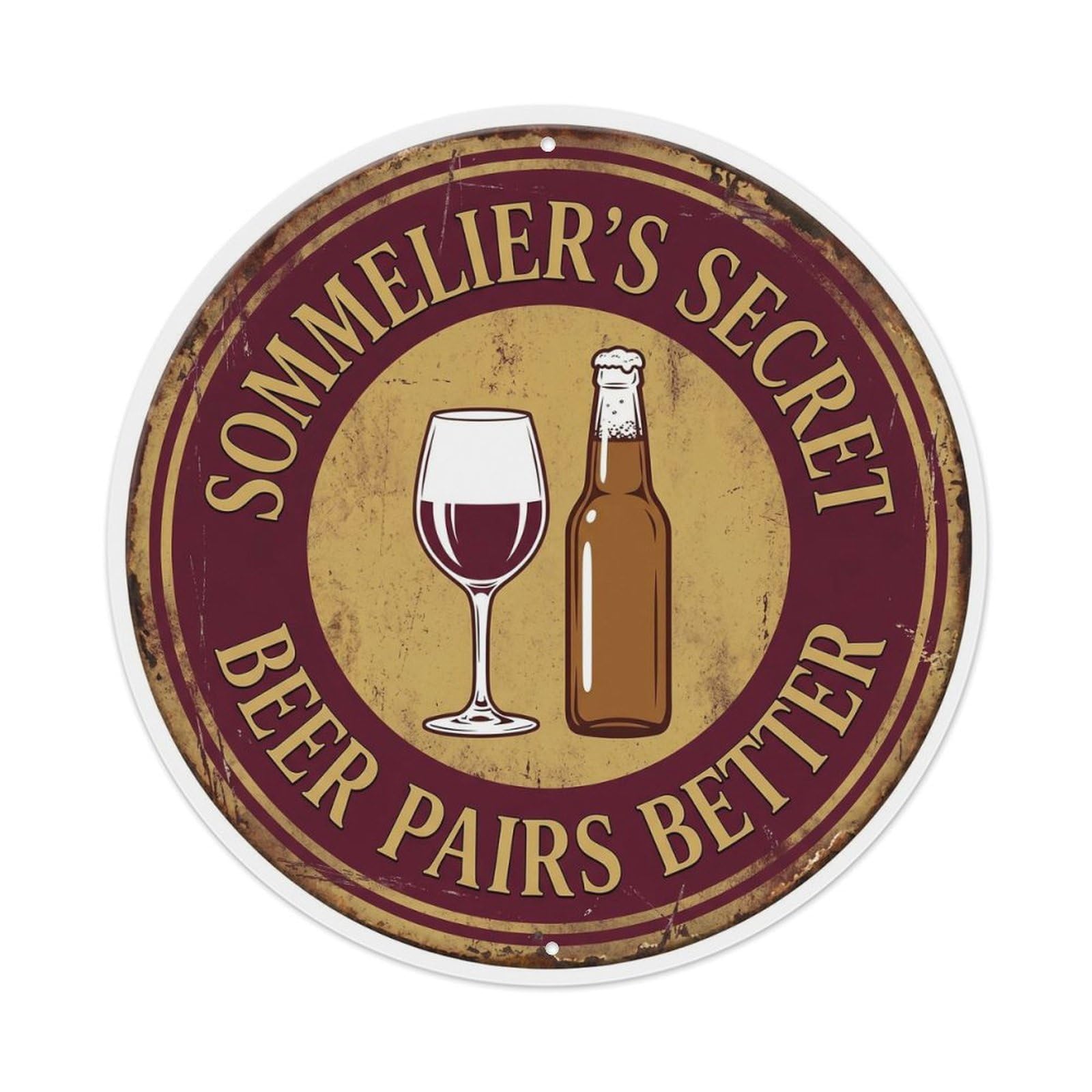 Retro Bar Sommelier Taste Kitchen Beer Metal Tin Sign Plaque Wall Decor for Cafe, Club Bar, Office, Home Garden Round Metal Poster 8x8Inch