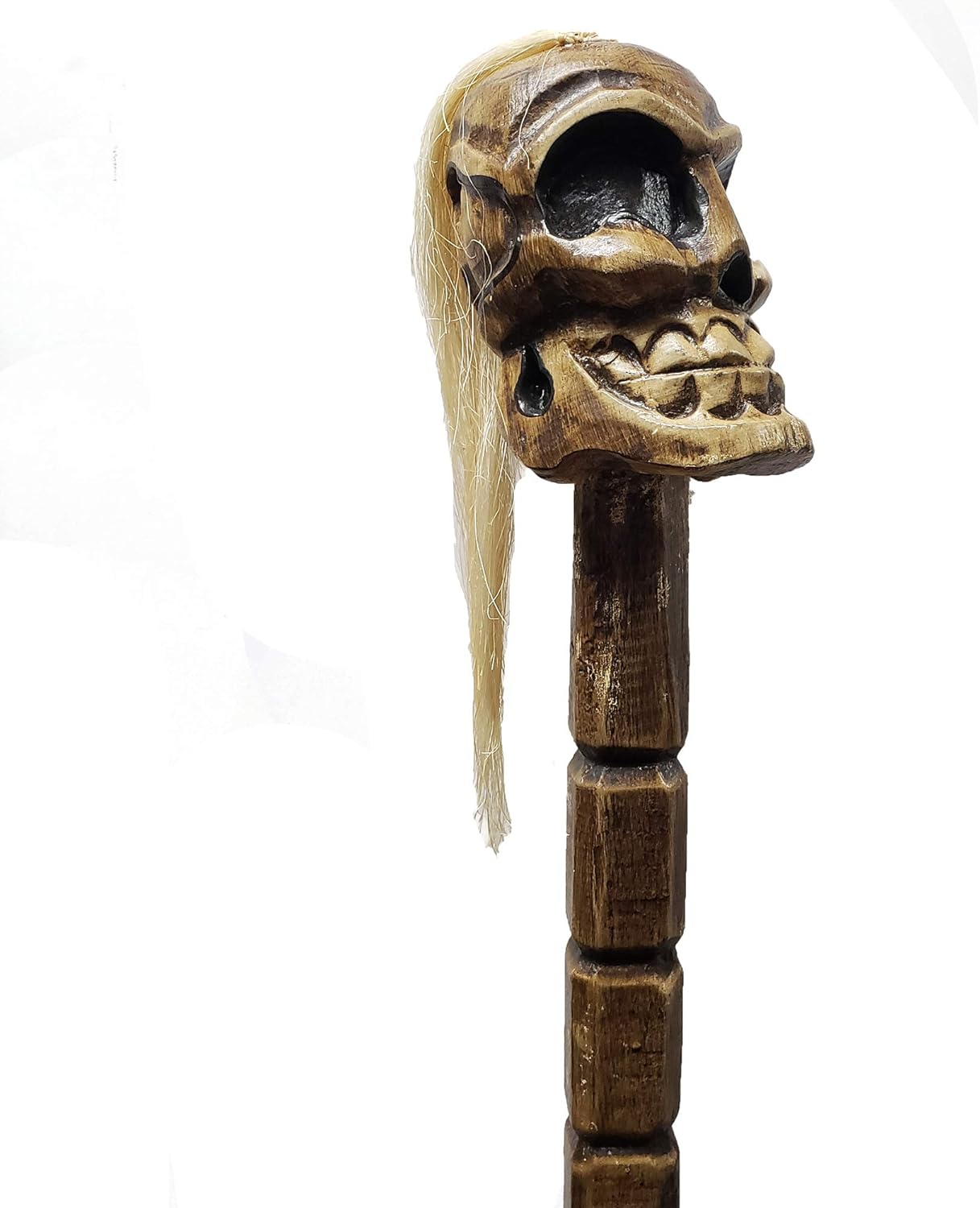 Halloween Skull Head Cane Stick Pirate Day of the Dead Home Décor Indoor Outdoor Garden Hand Carved Wood 40 Inches (Pony)