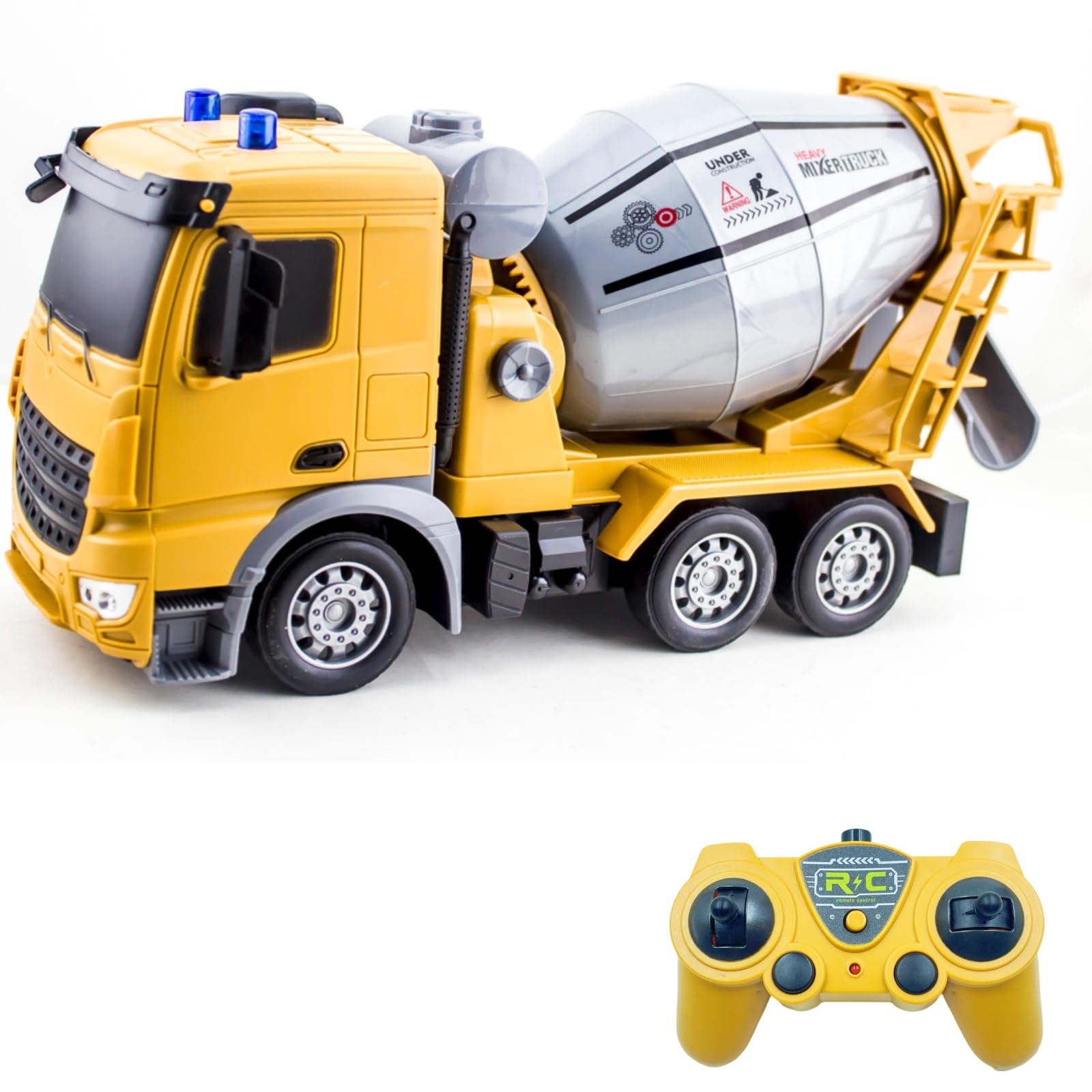 Camion betoniera con tutte le funzioni, giocattolo telecomandato alimentato a batteria, per bambini e bambine, scala 1:24, 6 canali, con luci e suoni